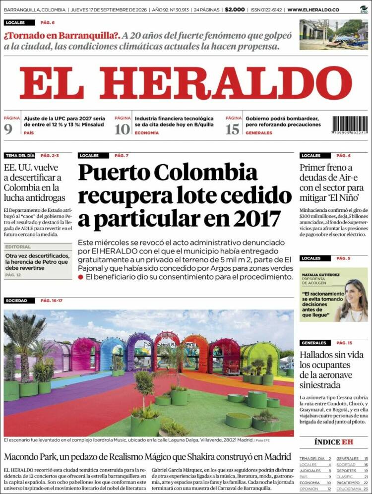 Portada de El Heraldo (Colombia)