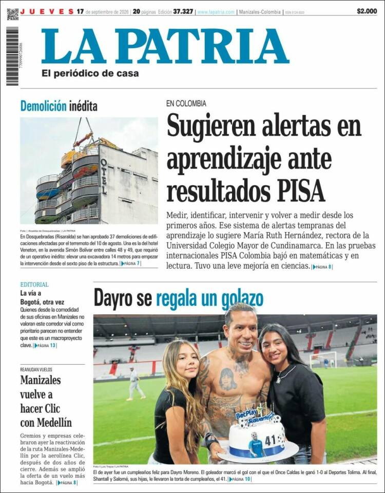 Portada de La Patria (Colombia)