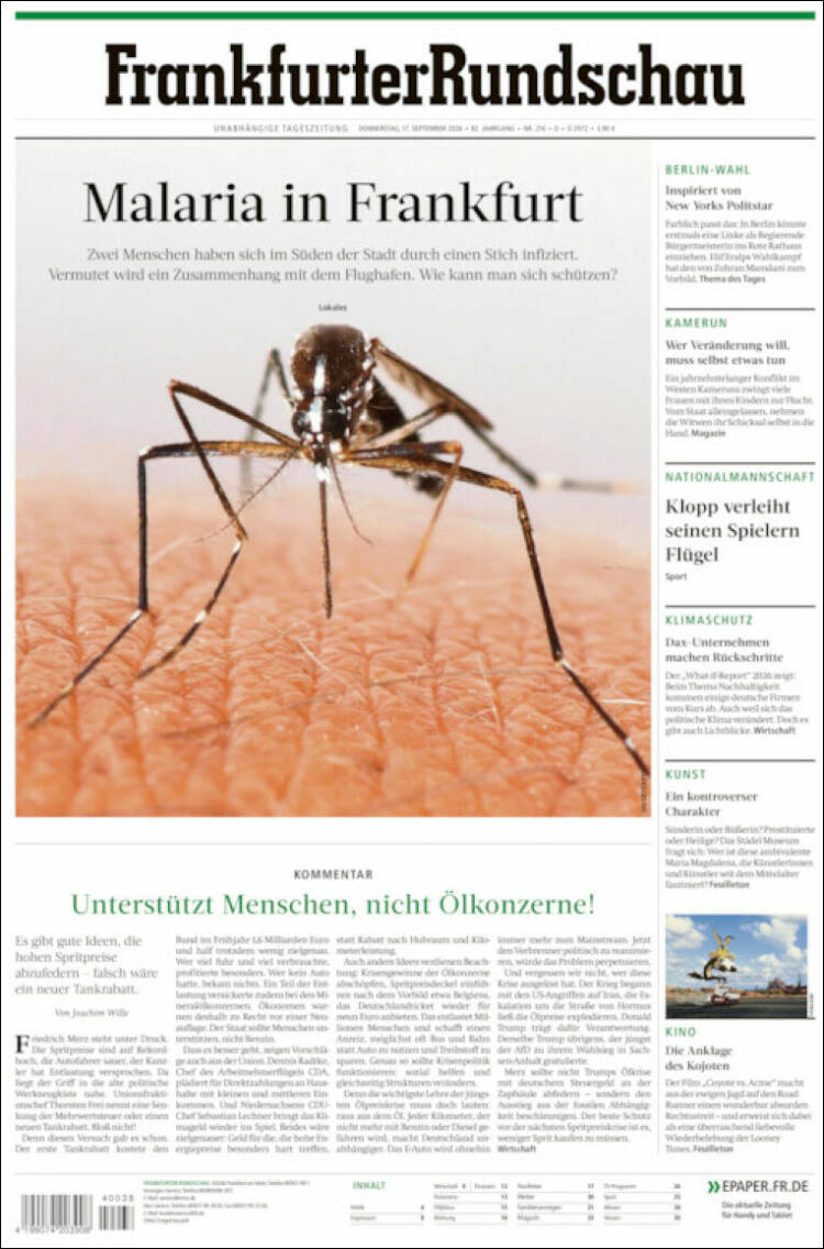 Portada de Frankfurter Rundschau (Alemania)