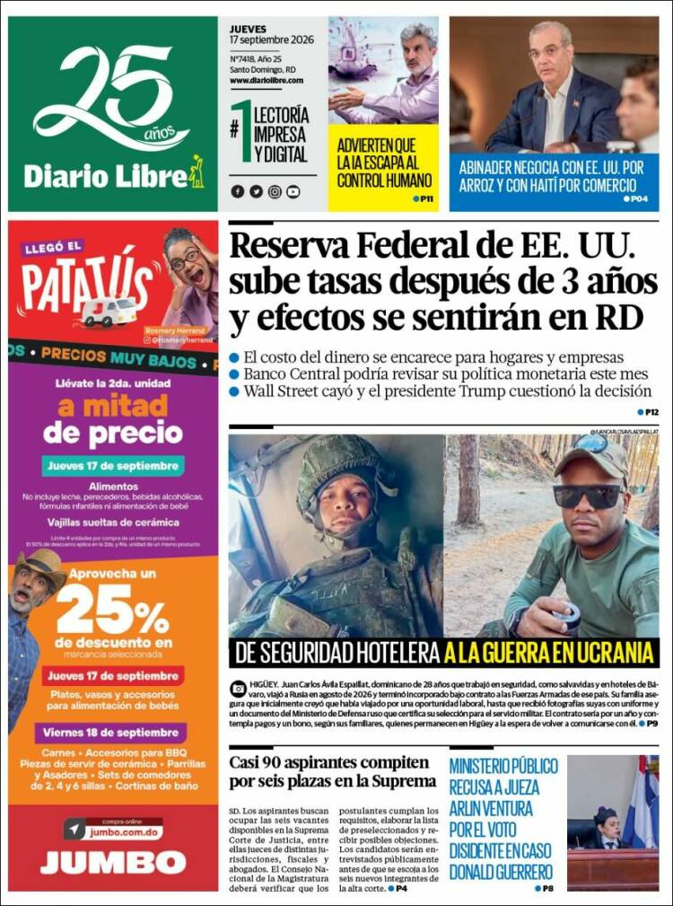 Portada de Diario Libre (R. Dominicaine)