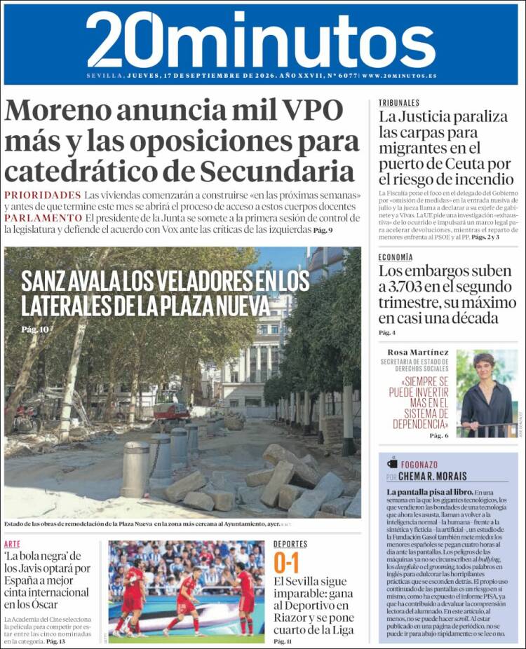 Portada de 20 Minutos - Sevilla (Espa&ntilde;a)
