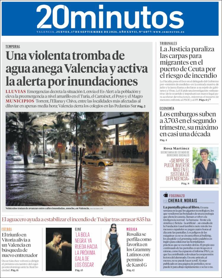 Portada de 20 Minutos - Valencia (Espa&ntilde;a)