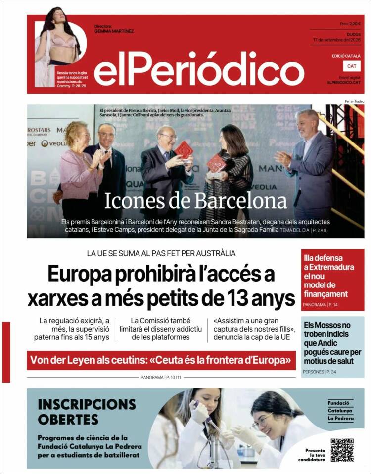 Portada de El Periódico de Catalunya (Espa&ntilde;a)