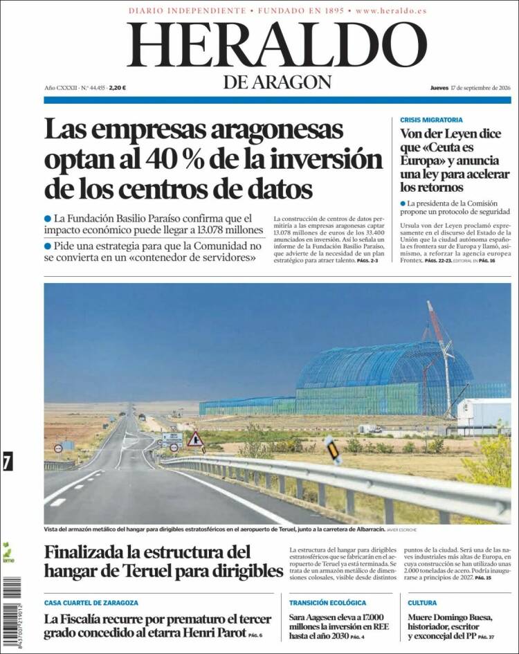 Portada de Heraldo de Aragón (Espa&ntilde;a)
