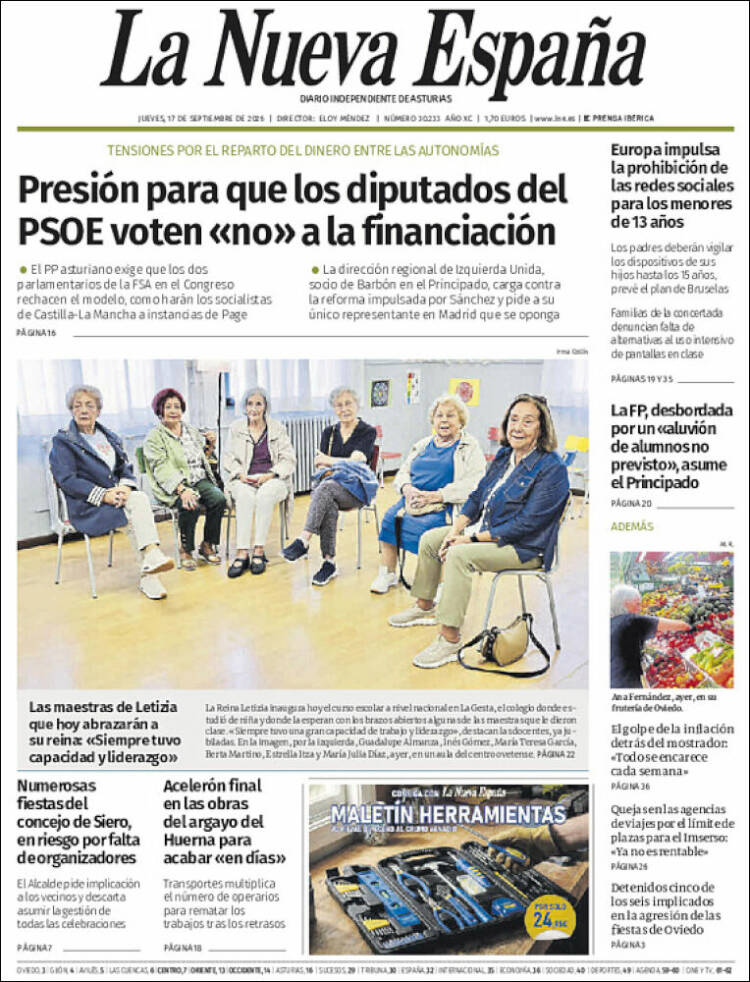 Portada de La Nueva España (Espa&ntilde;a)