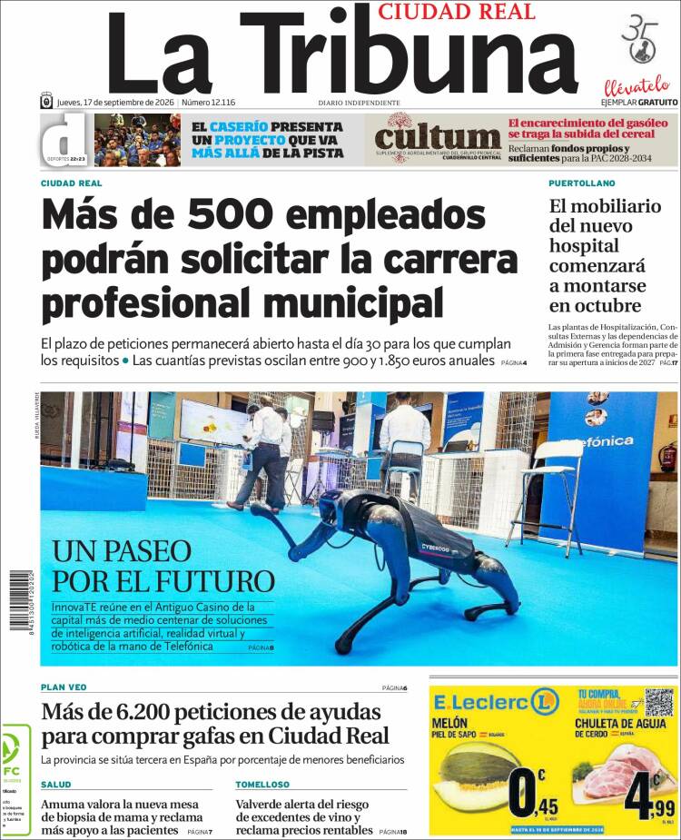 Portada de La Tribuna de Ciudad Real (Espa&ntilde;a)
