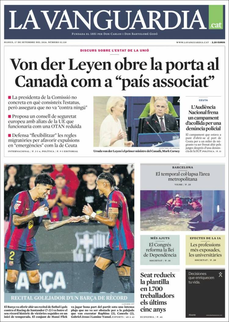 Portada de La Vanguardia (Espa&ntilde;a)