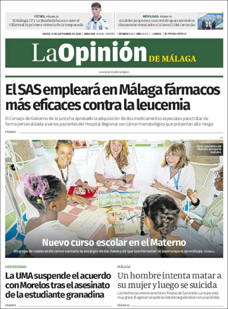 Portada de La Opinión de Málaga (Espagne)