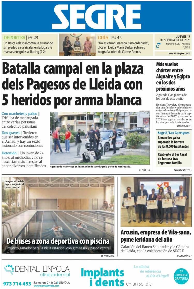 Portada de Segre  (Espagne)