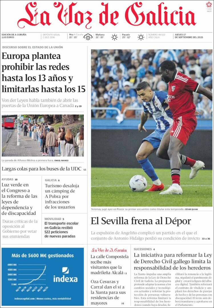 Portada de La Voz de Galicia (Espa&ntilde;a)