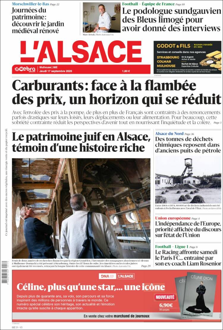 Portada de Journal L'Alsace (Francia)