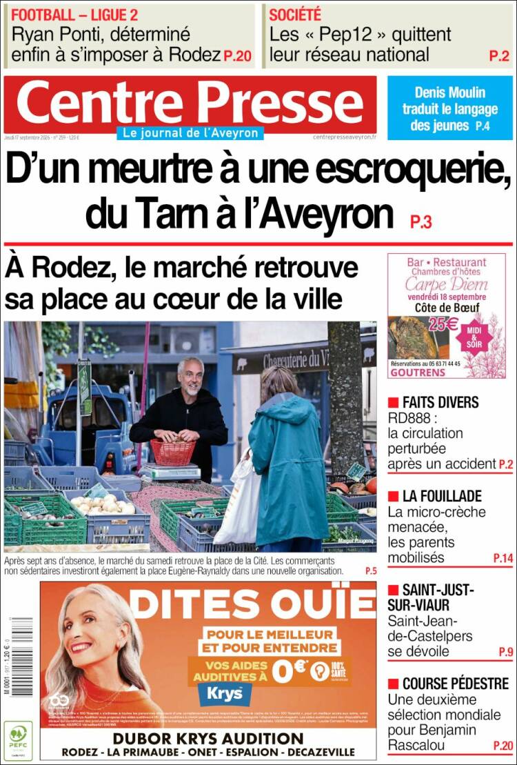 Portada de Centre Presse (Francia)