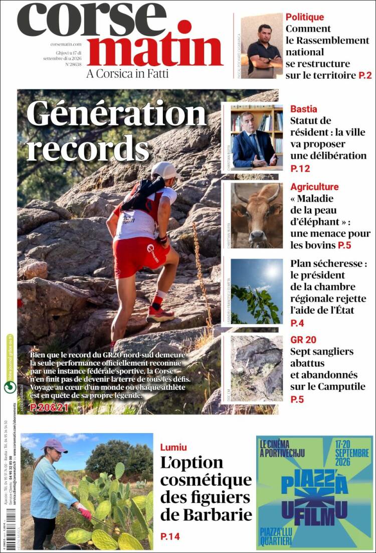 Portada de Corse-Matin (Francia)