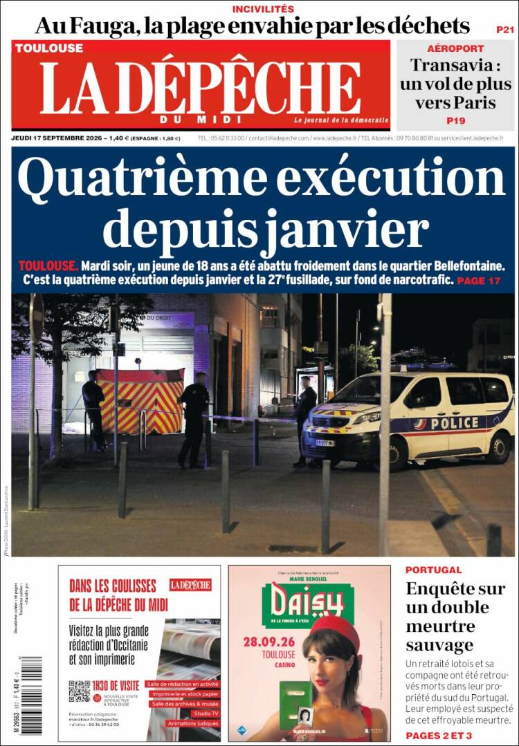 Portada de La Dépêche du Midi (Francia)