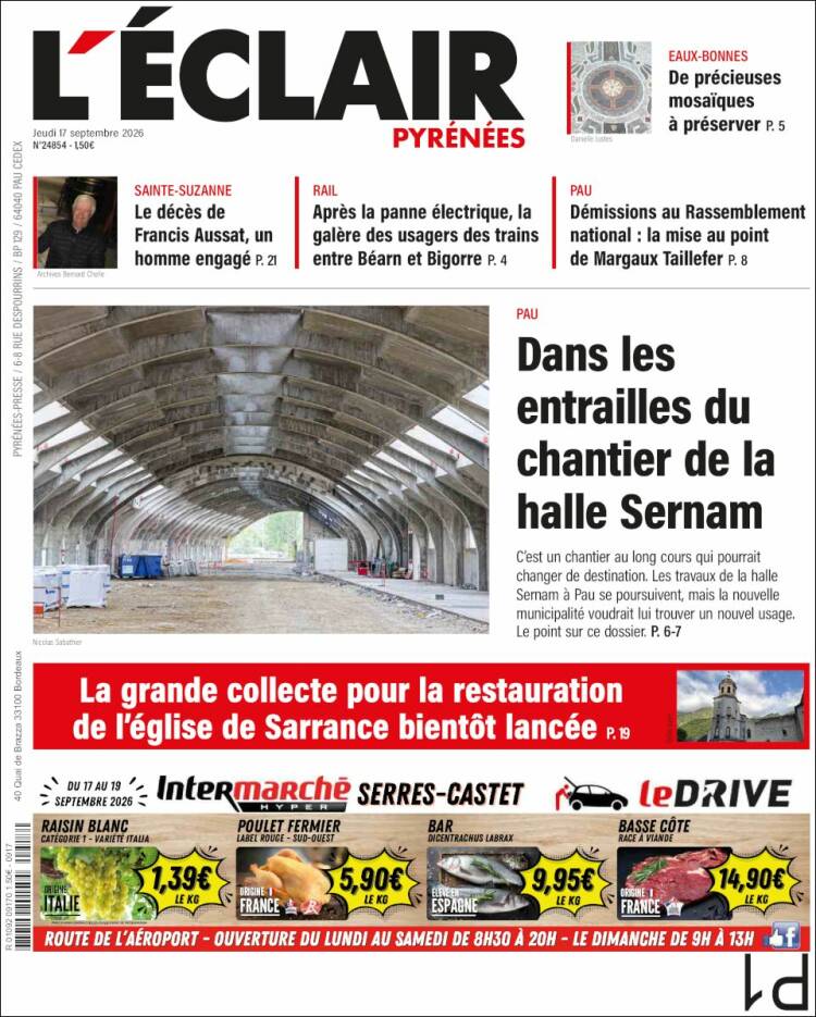 Portada de L'Eclair des Pyrénées (Francia)
