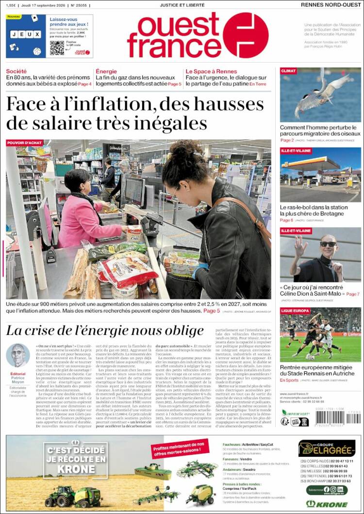Portada de Ouest France (Francia)
