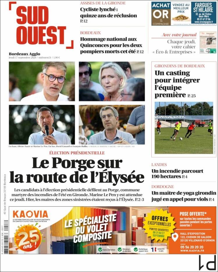 Portada de Sud Ouest (Francia)