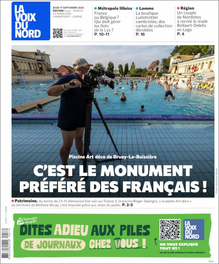 Portada de La Voix du Nord (Francia)