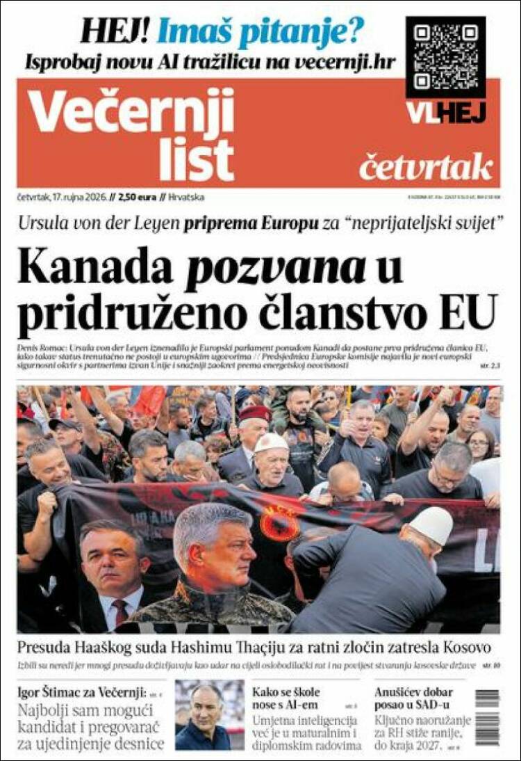 Portada de Večernji (Croacia)