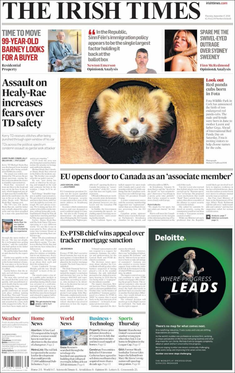 Portada de Irish Times (Irlanda)