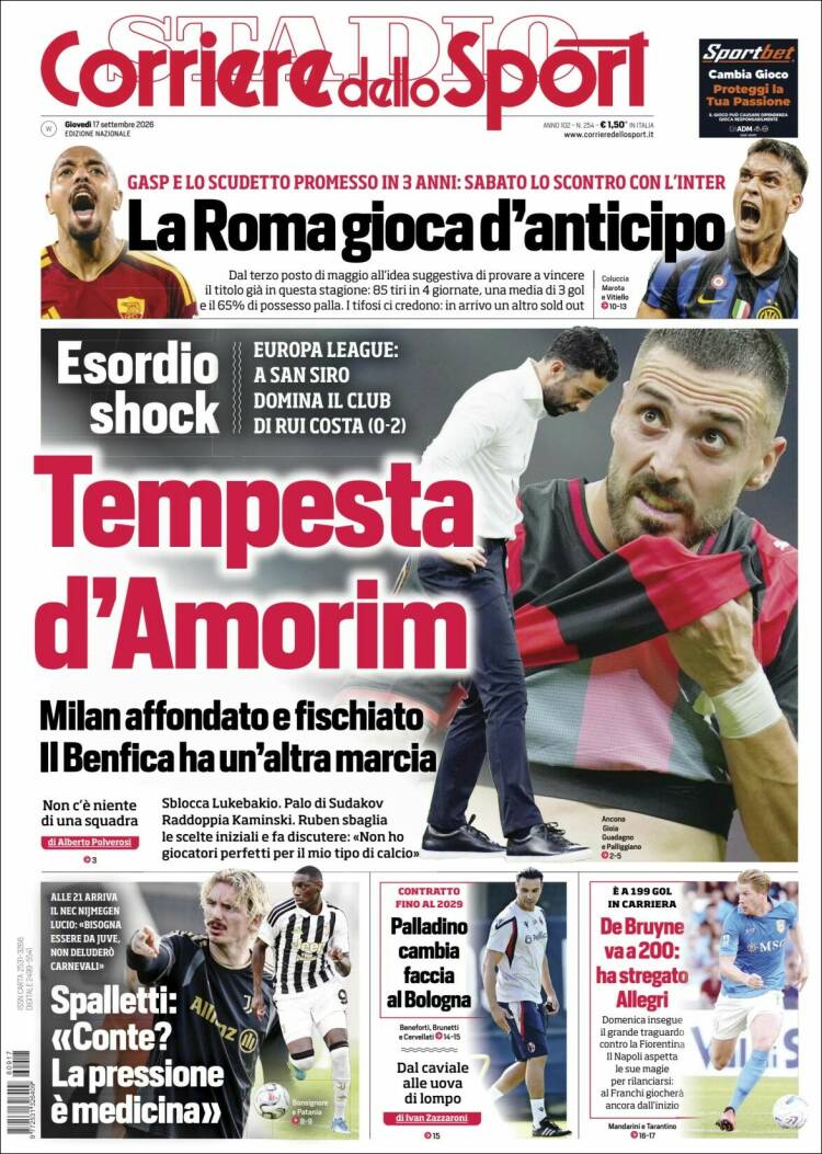 Portada de Corriere dello Sport (Italia)
