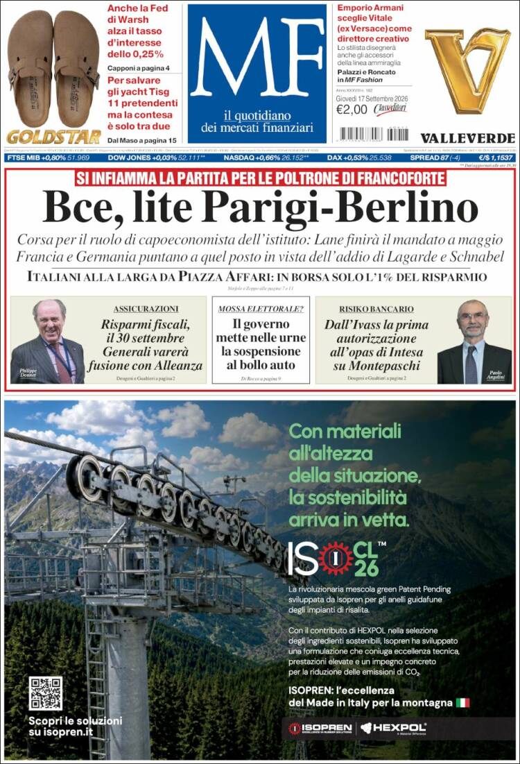 Portada de Milano Finanza (Italie)