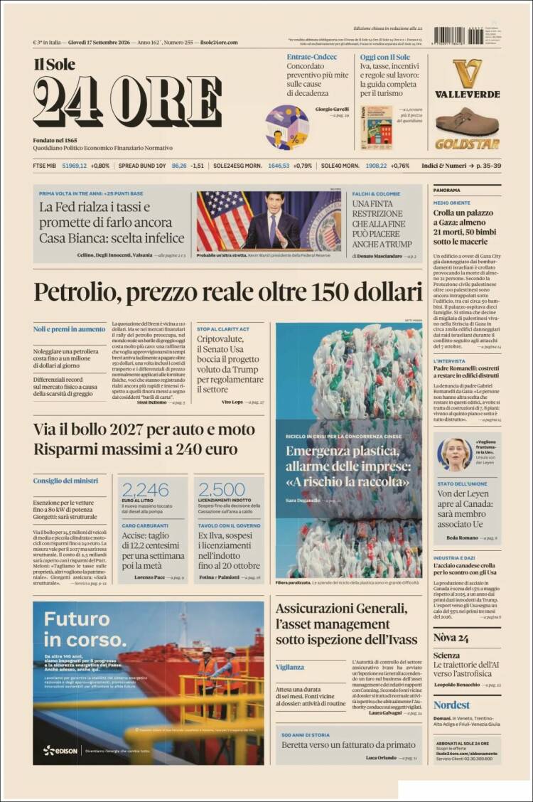 Portada de Il Sole 24 ORE (Italia)