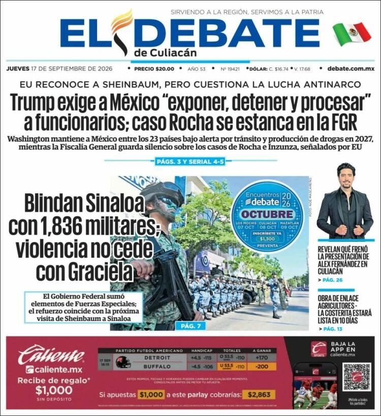 Portada de El Debate de Culiacán (M&eacute;xico)