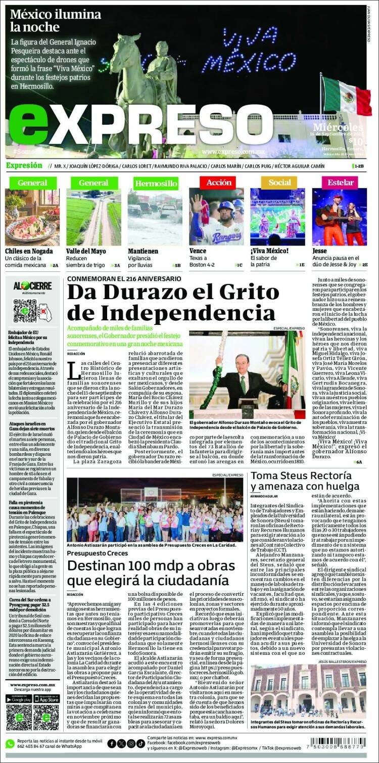 Portada de Expreso (M&eacute;xico)
