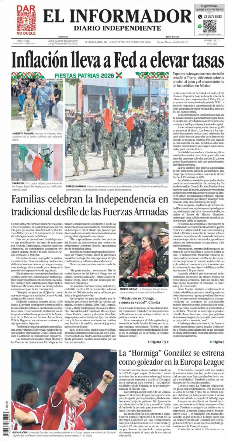 Portada de El Informador (M&eacute;xico)