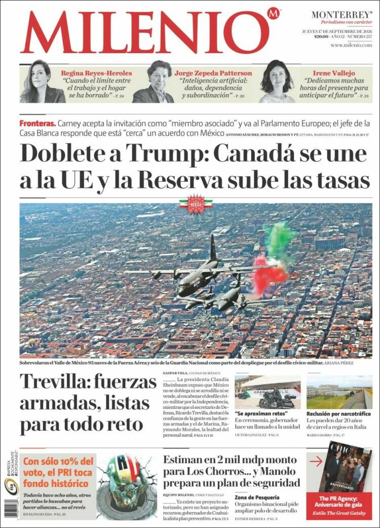 Portada de Milenio de Monterrey (M&eacute;xico)