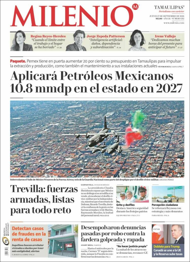 Portada de Milenio - Tamaulipas (M&eacute;xico)