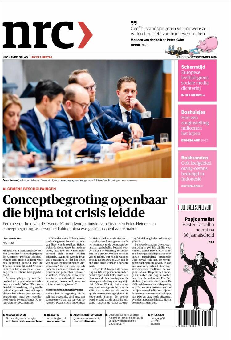 Portada de NRC Handelsblad (Pa&iacute;ses Bajos)