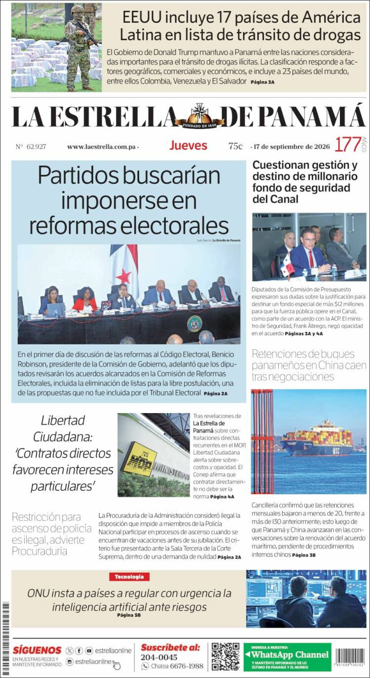 Portada de La Estrella de Panamá (Panam&aacute;)