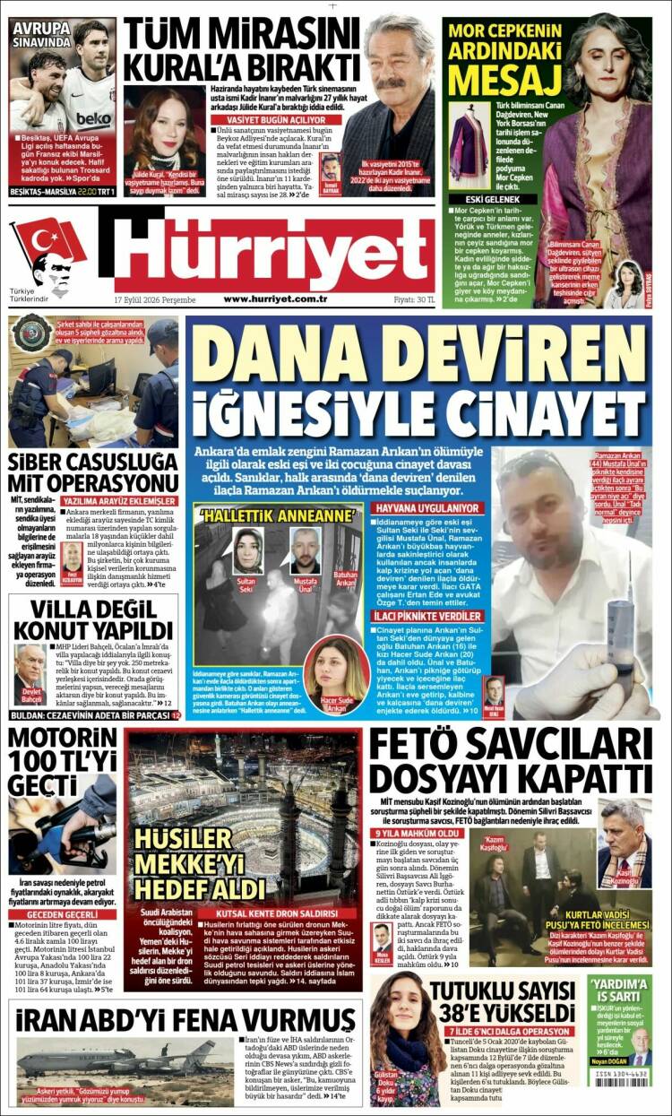Portada de Hürriyet (Turqu&iacute;a)