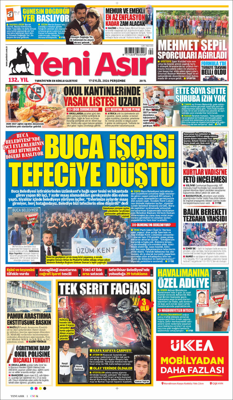 Portada de Yeni Asır (Turqu&iacute;a)