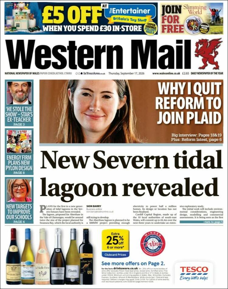 Portada de Western Mail (Reino Unido)