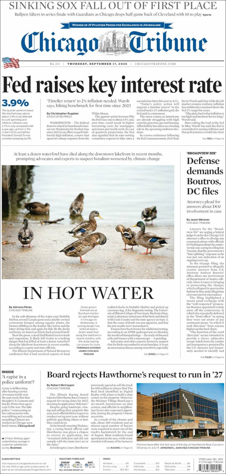 Portada de Chicago Tribune (&Eacute;tats-Unis)