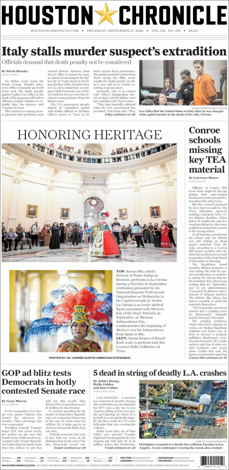 Portada de Houston Chronicle (&Eacute;tats-Unis)