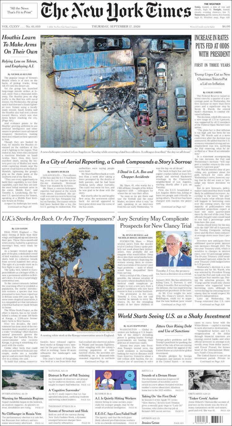 Portada de New York Times (USA)