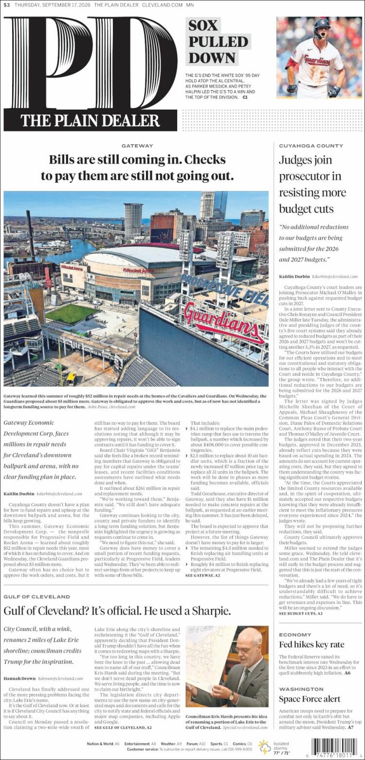 Portada de The Plain Dealer (USA)