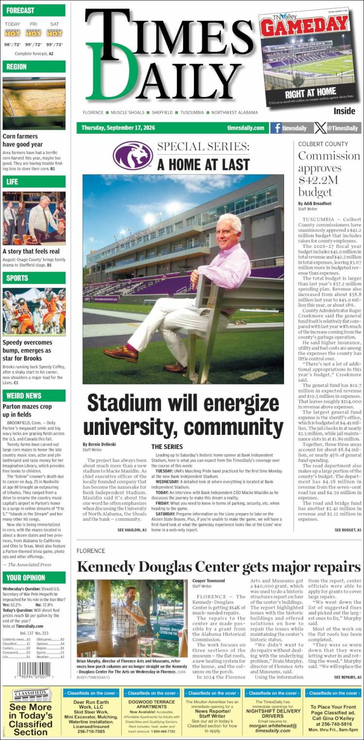 Portada de Times Daily (USA)
