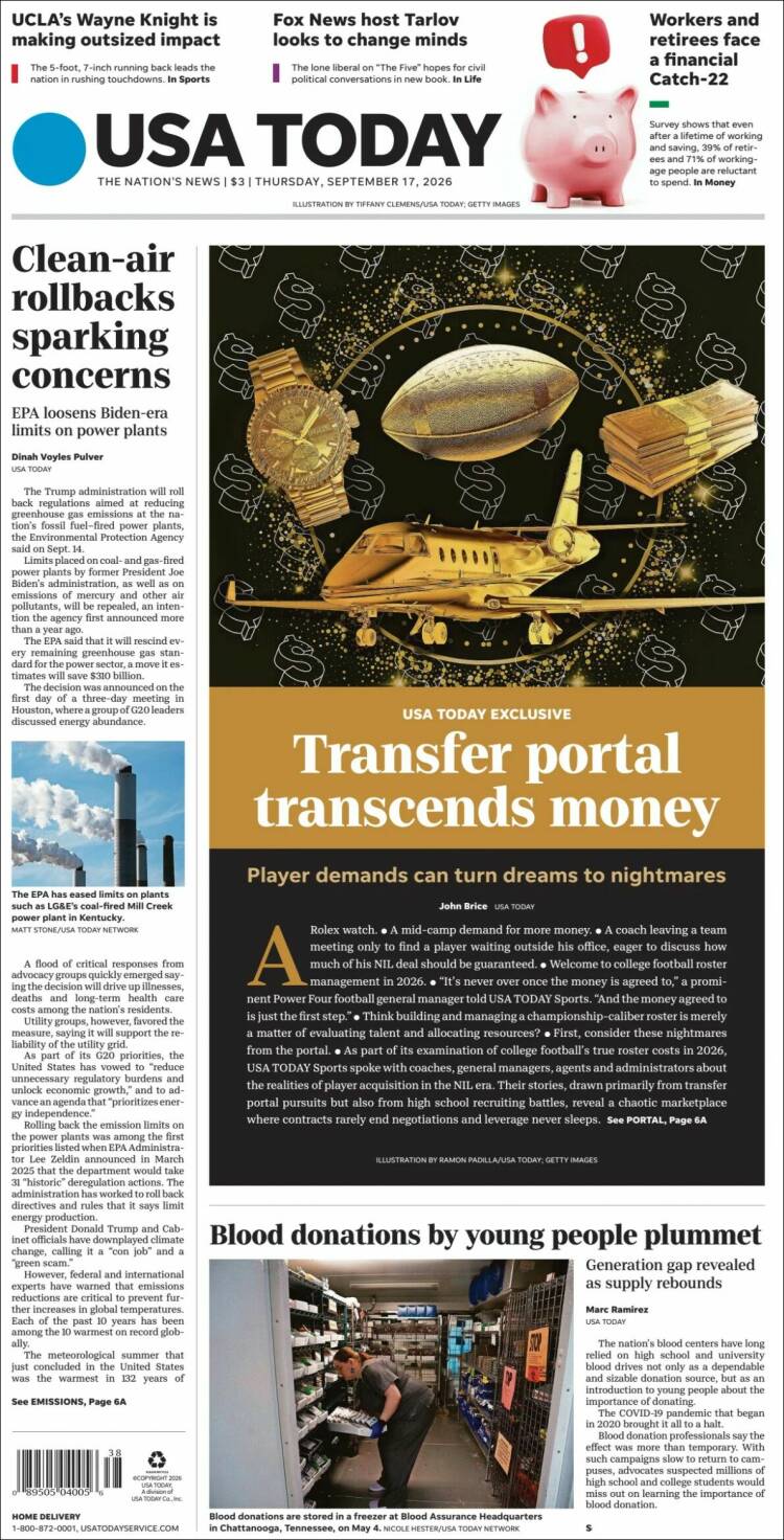 Portada de USA Today (USA)