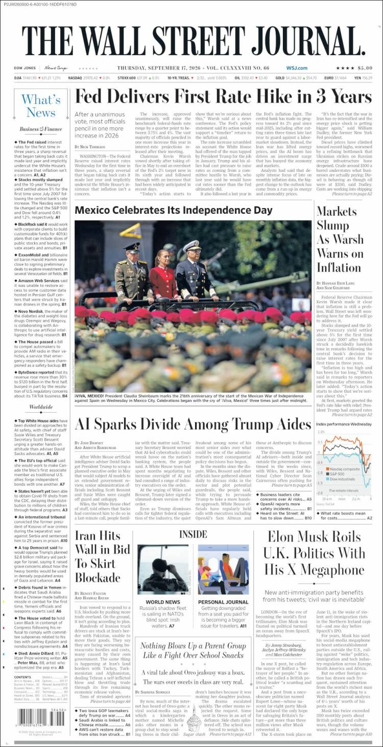 Portada de Wall Street Journal (USA)