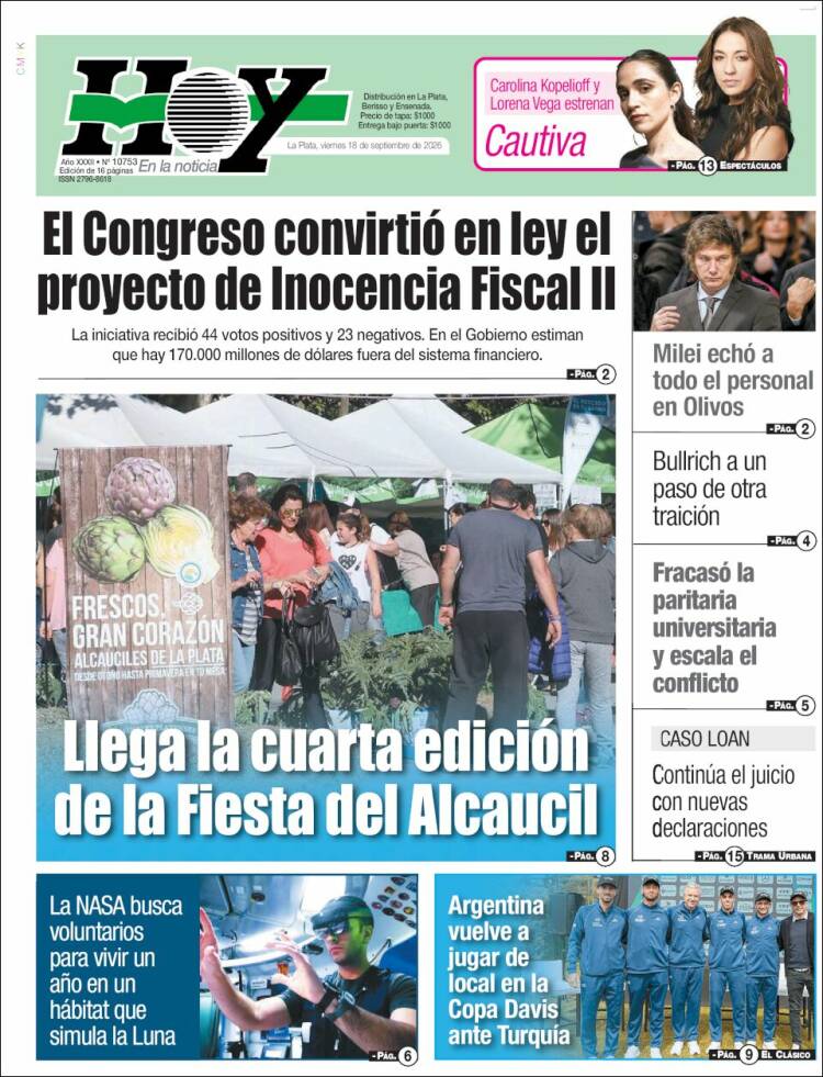 Portada de Diario Hoy (Argentina)