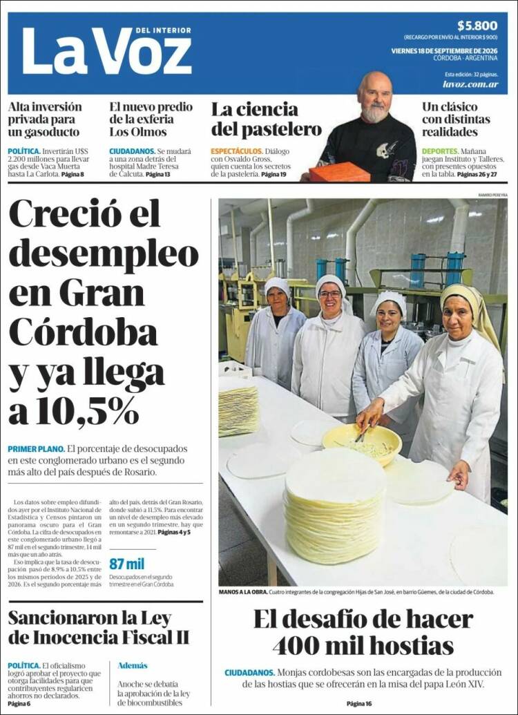 Portada de La Voz del Interior (Argentina)