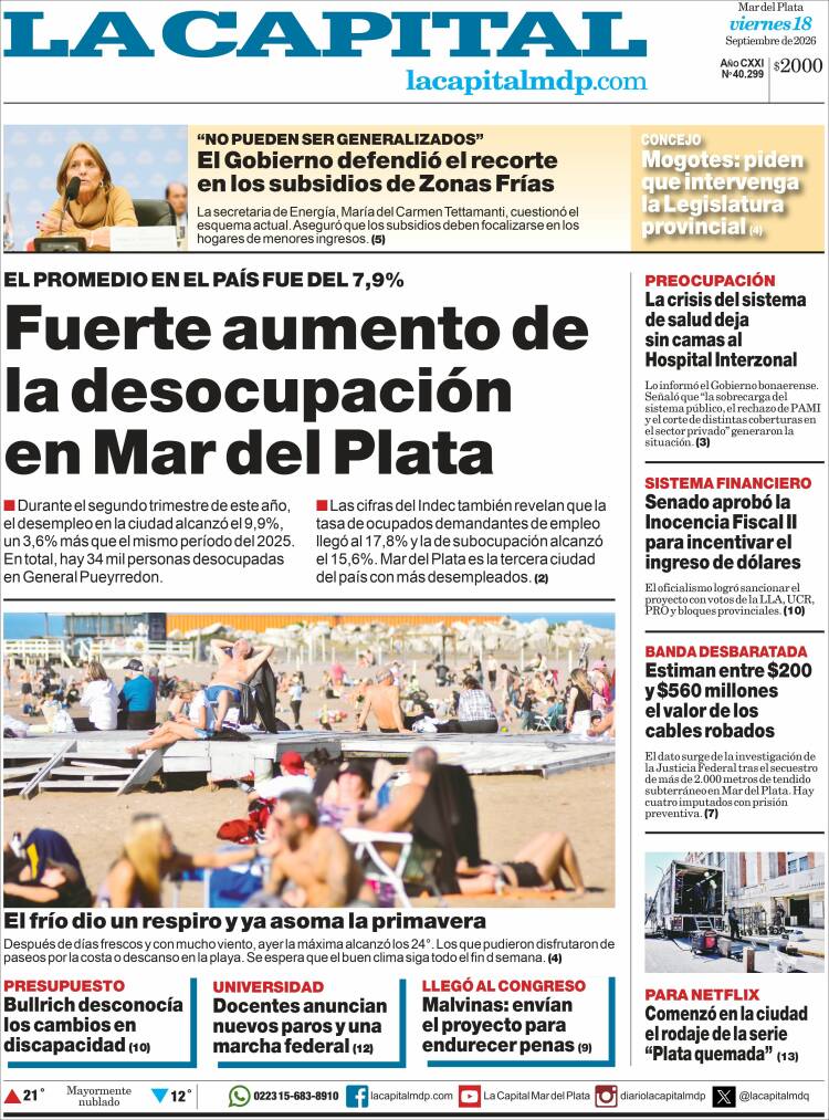 Portada de Diario La Capital - Mar del Plata (Argentina)