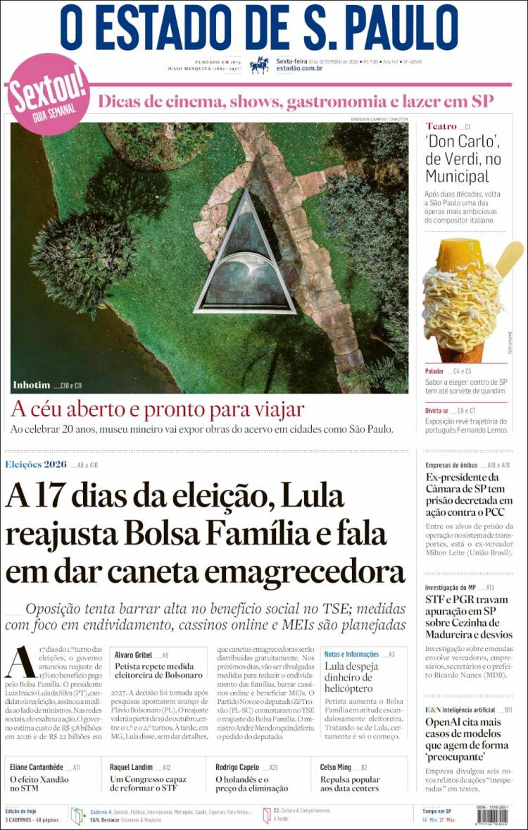 Portada de O Estado de São Paulo (Brasil)