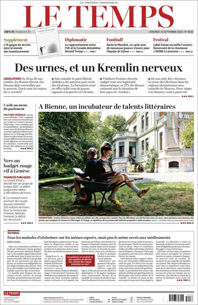 Portada de Le Matin (Suiza)