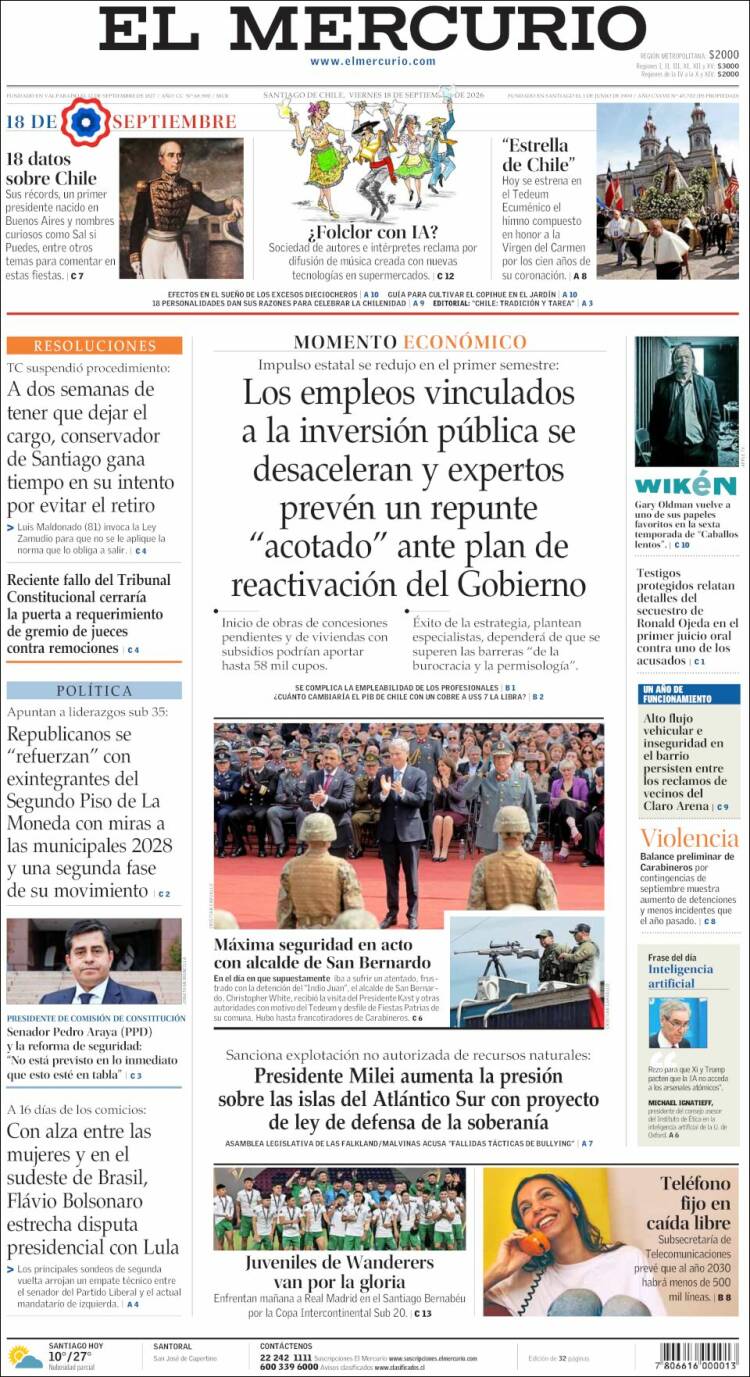 Portada de El Mercurio (Chile)